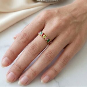 ​Gold Tone Multi Color Pastel Rainbow Adjustable Ring